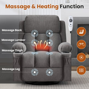 English Elm Swivel Rocker Recliner with Massage Heat and Usb Port for Living Room Comfort W1521P429639