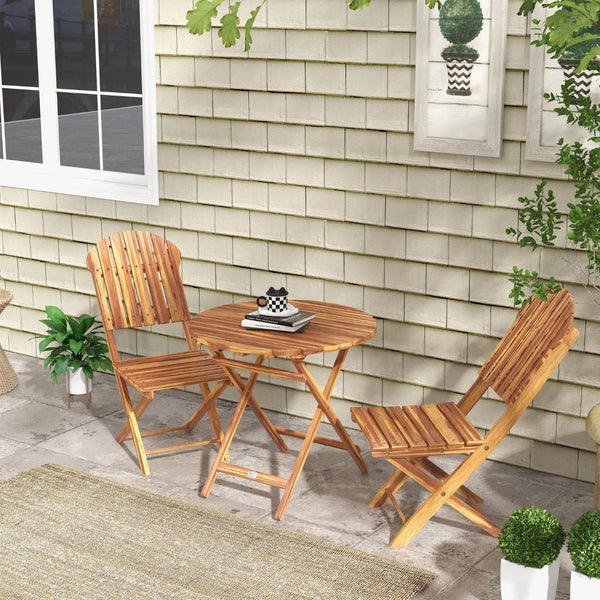 English Elm Outsunny 3-Piece Acacia Wood Bistro Set – Foldable Outdoor Table & Chairs For Gardens, Patios, Balconies W2225P174475-GIGA