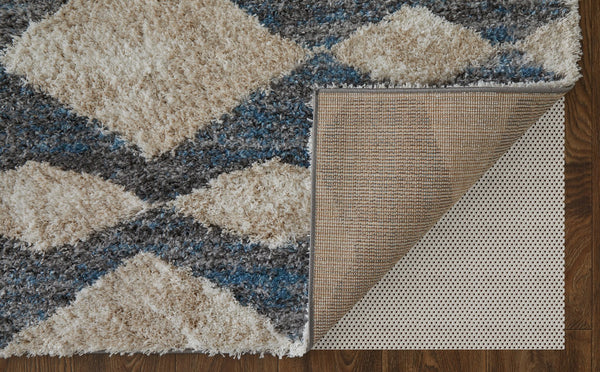 Feizy Rugs Mynka High-pile Geometric Area Rug - Pet-friendly, Stain Resistant, Stylish For High Traffic Spaces Ivory,Gray,Blue Polyester Myn39iffblugryp00