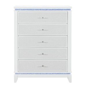 HomeRoots 36" White Faux Crystal Glitter Dresser with LED Lighting - Modern Five Drawer Storage Solution 633693