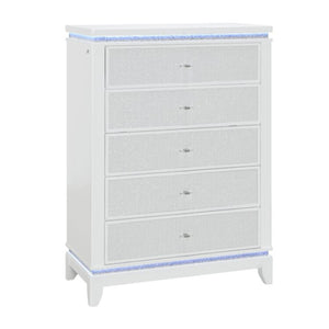 HomeRoots 36" White Faux Crystal Glitter Dresser with LED Lighting - Modern Five Drawer Storage Solution 633693