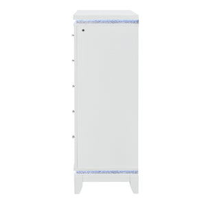 HomeRoots 36" White Faux Crystal Glitter Dresser with LED Lighting - Modern Five Drawer Storage Solution 633693