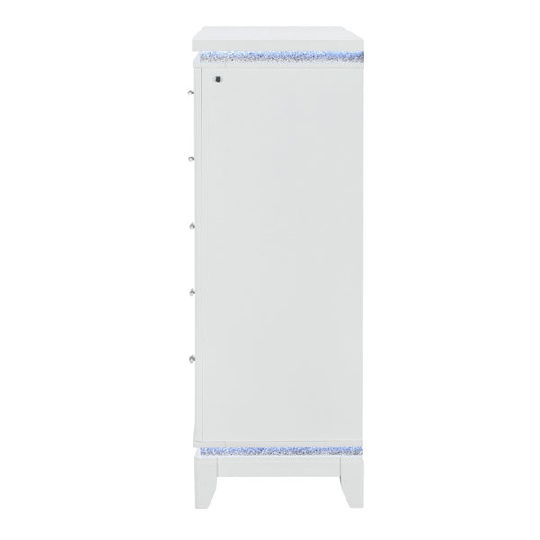 HomeRoots 36" White Faux Crystal Glitter Dresser with LED Lighting - Modern Five Drawer Storage Solution 633693