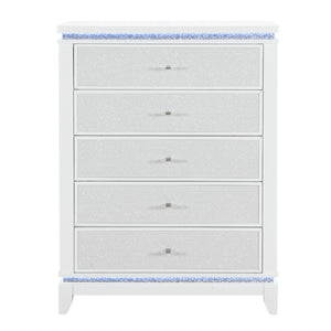 HomeRoots 36" White Faux Crystal Glitter Dresser with LED Lighting - Modern Five Drawer Storage Solution 633693