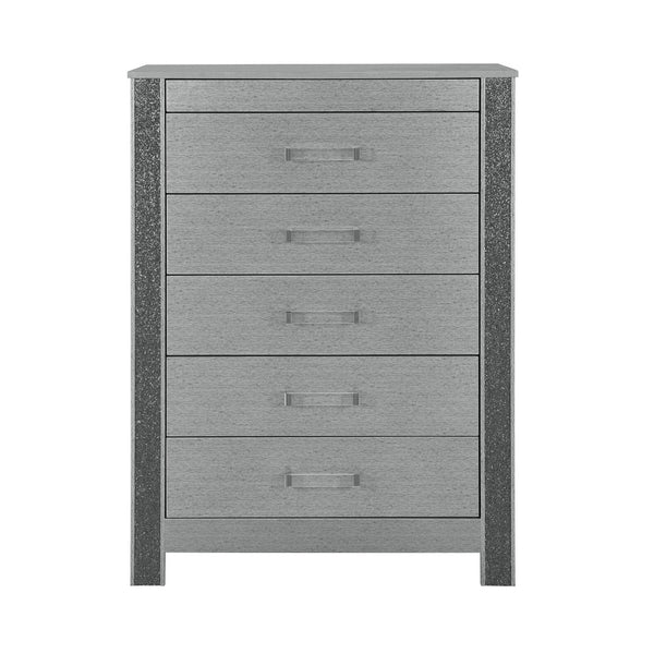 HomeRoots 36" Silver Wood Five Drawer Dresser - Modern, Space-Saving Storage Solution for Stylish Bedrooms 633699