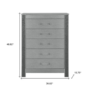 HomeRoots 36" Silver Wood Five Drawer Dresser - Modern, Space-Saving Storage Solution for Stylish Bedrooms 633699