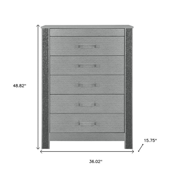HomeRoots 36" Silver Wood Five Drawer Dresser - Modern, Space-Saving Storage Solution for Stylish Bedrooms 633699