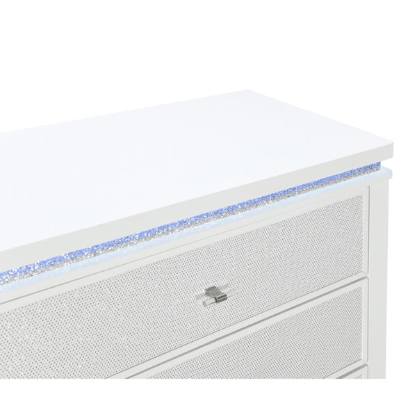 HomeRoots 62" Glamorous White Faux Crystal Lighted Triple Dresser with 9 Drawers for Stylish Storage Solutions 633700