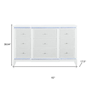 HomeRoots 62" Glamorous White Faux Crystal Lighted Triple Dresser with 9 Drawers for Stylish Storage Solutions 633700