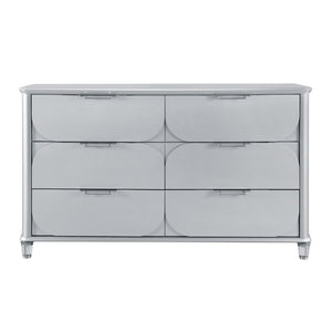 HomeRoots 63" Silver Wood Double Dresser - Modern Six Drawer Storage Solution with Sleek Finish & Acrylic Feet 633704