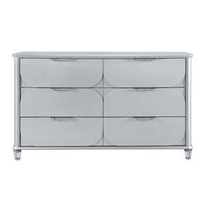 HomeRoots 63" Silver Wood Double Dresser - Modern Six Drawer Storage Solution with Sleek Finish & Acrylic Feet 633704