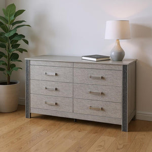 HomeRoots 62" Modern Silver Wood Double Dresser - Spacious Six Drawer Storage for Organized Bedrooms & Style 633706