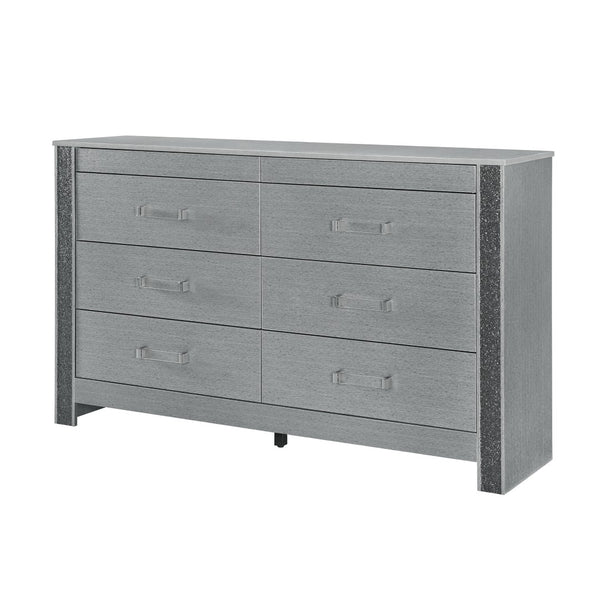 HomeRoots 62" Modern Silver Wood Double Dresser - Spacious Six Drawer Storage for Organized Bedrooms & Style 633706