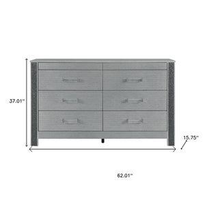 HomeRoots 62" Modern Silver Wood Double Dresser - Spacious Six Drawer Storage for Organized Bedrooms & Style 633706
