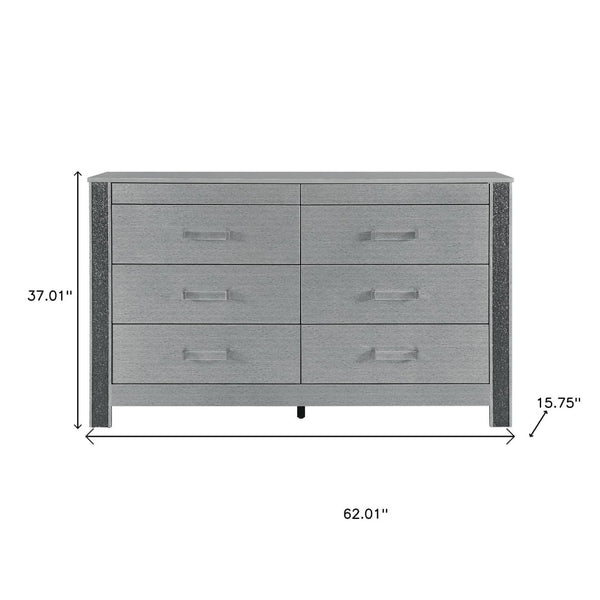 HomeRoots 62" Modern Silver Wood Double Dresser - Spacious Six Drawer Storage for Organized Bedrooms & Style 633706