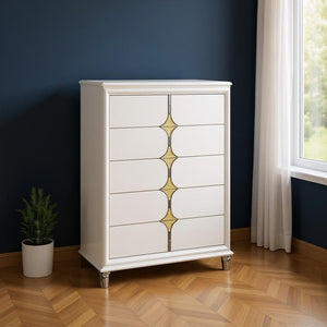 HomeRoots 37" Elegant White Wood Dresser with Gold Faux Crystal Accents – Glamorous Storage Solution for Bedrooms 633707