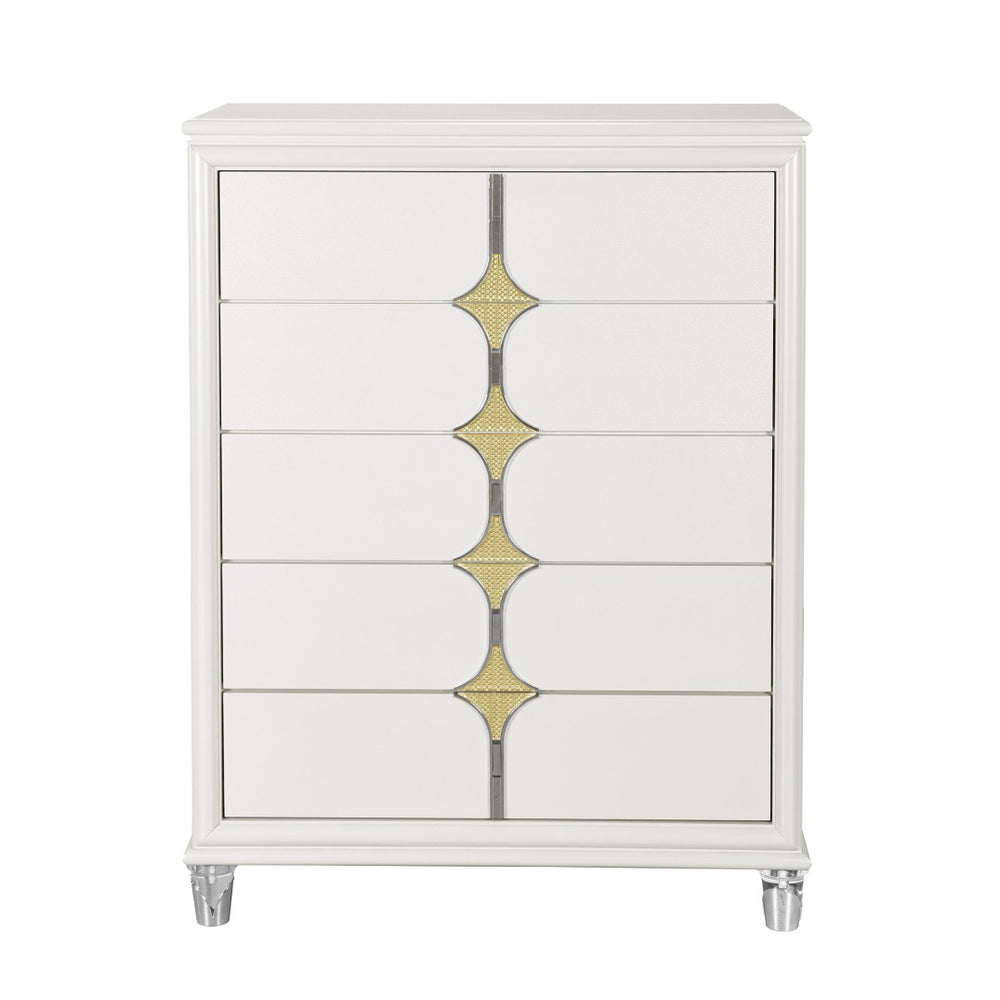 HomeRoots 37" Elegant White Wood Dresser with Gold Faux Crystal Accents – Glamorous Storage Solution for Bedrooms 633707