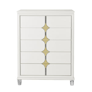 HomeRoots 37" Elegant White Wood Dresser with Gold Faux Crystal Accents – Glamorous Storage Solution for Bedrooms 633707