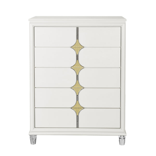 HomeRoots 37" Elegant White Wood Dresser with Gold Faux Crystal Accents – Glamorous Storage Solution for Bedrooms 633707