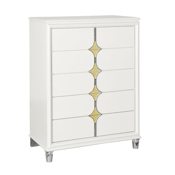 HomeRoots 37" Elegant White Wood Dresser with Gold Faux Crystal Accents – Glamorous Storage Solution for Bedrooms 633707