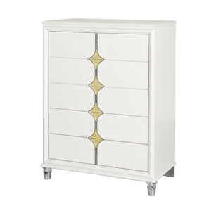 HomeRoots 37" Elegant White Wood Dresser with Gold Faux Crystal Accents – Glamorous Storage Solution for Bedrooms 633707