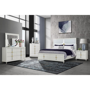 HomeRoots 37" Elegant White Wood Dresser with Gold Faux Crystal Accents – Glamorous Storage Solution for Bedrooms 633707