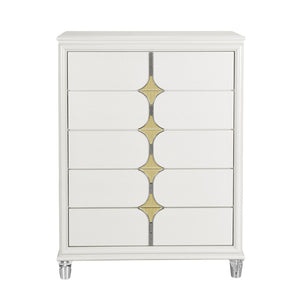 HomeRoots 37" Elegant White Wood Dresser with Gold Faux Crystal Accents – Glamorous Storage Solution for Bedrooms 633707