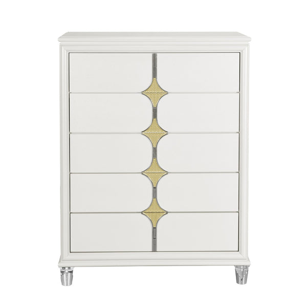 HomeRoots 37" Elegant White Wood Dresser with Gold Faux Crystal Accents – Glamorous Storage Solution for Bedrooms 633707