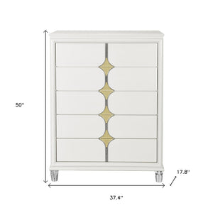 HomeRoots 37" Elegant White Wood Dresser with Gold Faux Crystal Accents – Glamorous Storage Solution for Bedrooms 633707