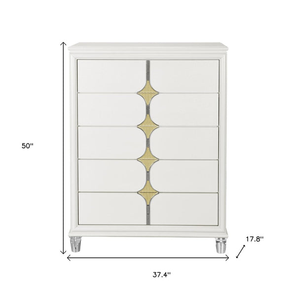 HomeRoots 37" Elegant White Wood Dresser with Gold Faux Crystal Accents – Glamorous Storage Solution for Bedrooms 633707