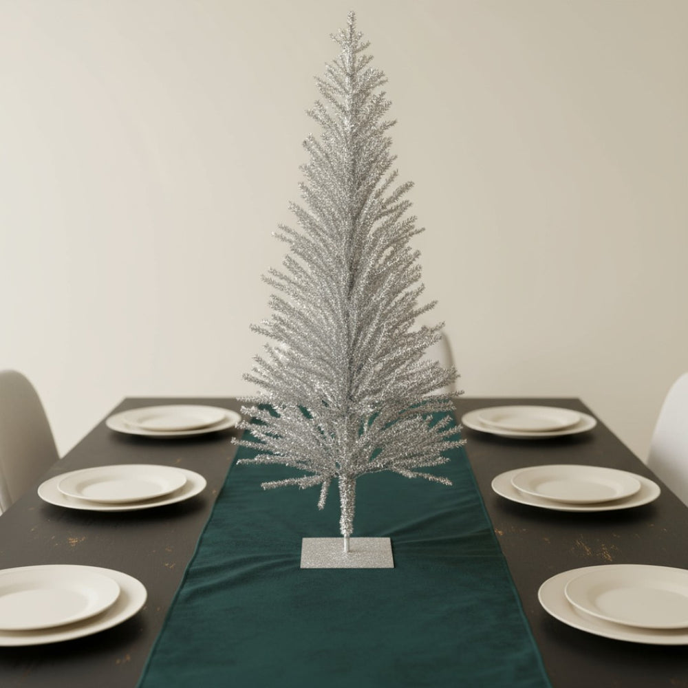 HomeRoots 4' Silver Tinsel Sparse Pine Christmas Tree - Modern Holiday Accent for Tabletop or Small Spaces 633717