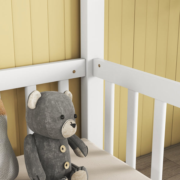 English Elm Double Twin House-Style Floor Bed with Fence Guardrails for Kids, Pine & Plywood Durable Design White W504P308460