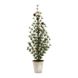 HomeRoots Set of Two 32" Mini Artificial Pine Trees in Rustic Pots – Charming Decor for Any Season 633722