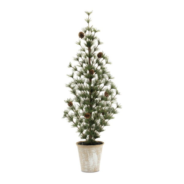 HomeRoots Set of Two 32" Mini Artificial Pine Trees in Rustic Pots – Charming Decor for Any Season 633722