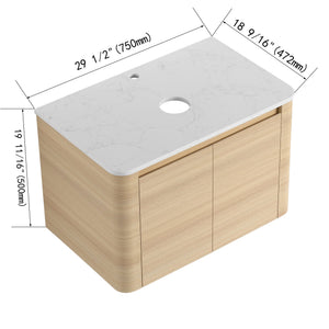 English Elm 30'' Wall-Mounted Bathroom Vanity with Soft-Close Doors, Rounded Edges, Plywood Durability, Space-Saving Ameican White Oak W999P348975