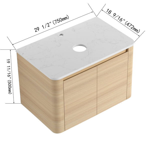 English Elm 30'' Wall-Mounted Bathroom Vanity with Soft-Close Doors, Rounded Edges, Plywood Durability, Space-Saving Ameican White Oak W999P348975