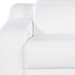 HomeRoots 76" White & Silver Italian Leather Power Reclining Loveseat – Luxurious Comfort & Modern Elegance 633746