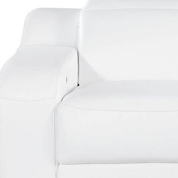 HomeRoots 76" White & Silver Italian Leather Power Reclining Loveseat – Luxurious Comfort & Modern Elegance 633746