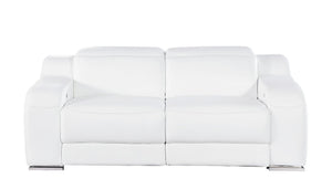 HomeRoots 76" White & Silver Italian Leather Power Reclining Loveseat – Luxurious Comfort & Modern Elegance 633746