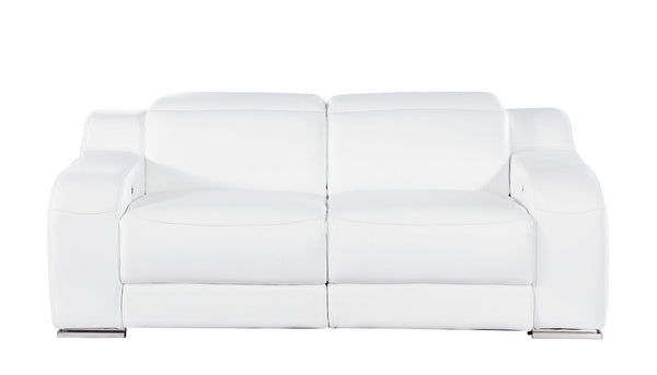HomeRoots 76" White & Silver Italian Leather Power Reclining Loveseat – Luxurious Comfort & Modern Elegance 633746