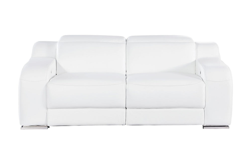 HomeRoots 76" White & Silver Italian Leather Power Reclining Loveseat – Luxurious Comfort & Modern Elegance 633746