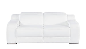HomeRoots 76" White & Silver Italian Leather Power Reclining Loveseat – Luxurious Comfort & Modern Elegance 633746