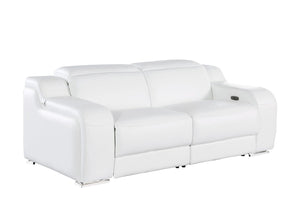 HomeRoots 76" White & Silver Italian Leather Power Reclining Loveseat – Luxurious Comfort & Modern Elegance 633746