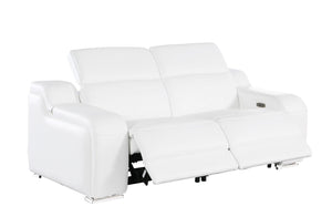 HomeRoots 76" White & Silver Italian Leather Power Reclining Loveseat – Luxurious Comfort & Modern Elegance 633746