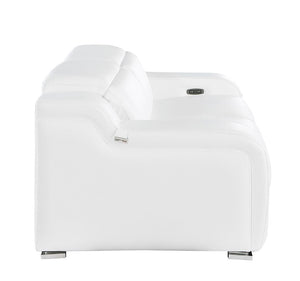 HomeRoots 76" White & Silver Italian Leather Power Reclining Loveseat – Luxurious Comfort & Modern Elegance 633746