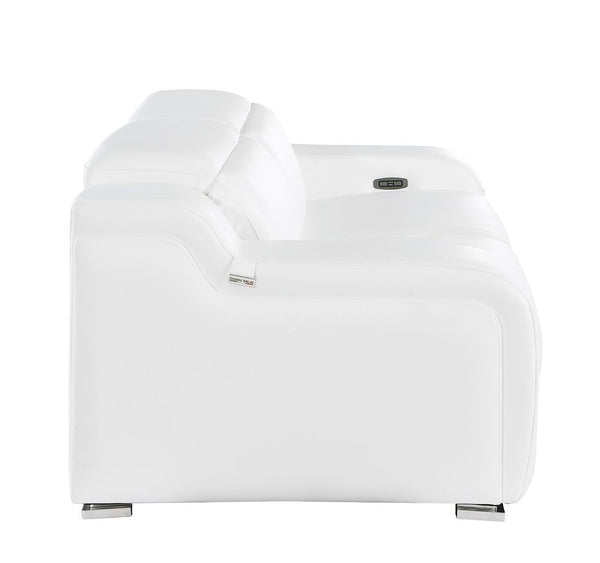 HomeRoots 76" White & Silver Italian Leather Power Reclining Loveseat – Luxurious Comfort & Modern Elegance 633746