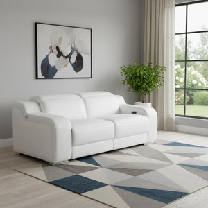 HomeRoots 76" White & Silver Italian Leather Power Reclining Loveseat – Luxurious Comfort & Modern Elegance 633746