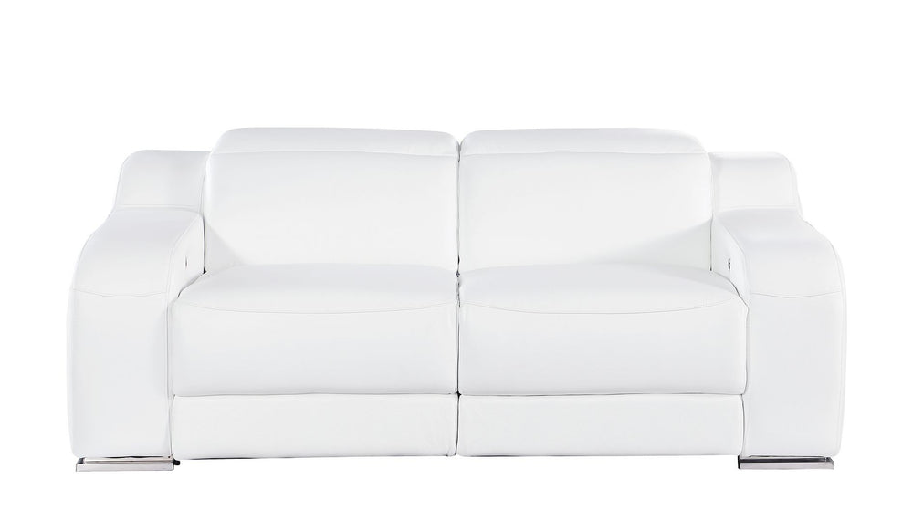 HomeRoots 76" White and Silver Italian Leather Power Reclining Loveseat - Luxurious Comfort & Modern Design 633747