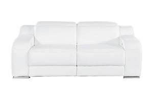 HomeRoots 76" White and Silver Italian Leather Power Reclining Loveseat - Luxurious Comfort & Modern Design 633747