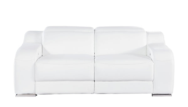 HomeRoots 76" White and Silver Italian Leather Power Reclining Loveseat - Luxurious Comfort & Modern Design 633747